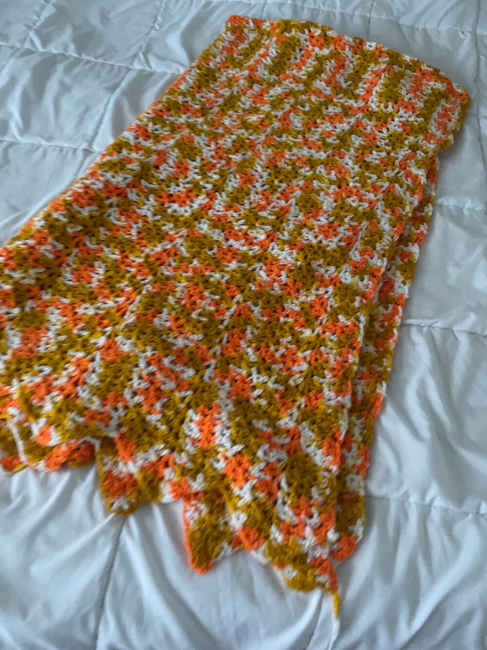 vintage orange white green afghan blanket 80x38
